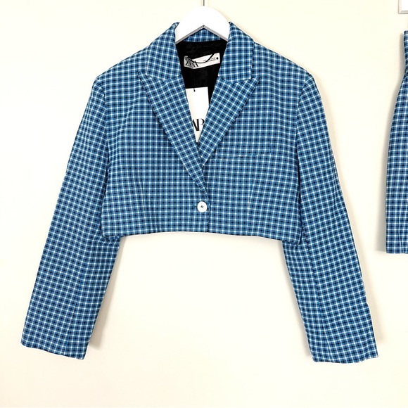 ZARA BLAZER CHECKED CROPPED LAPEL COLLAR & SKIRT - Picture 9 of 16